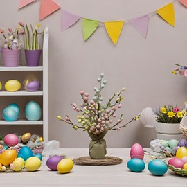 Easter Tree Table Decoration Pinky Egg Branch Tree with LED Lights for Home Decor Tabletop Decor Artificial Flowers with Battery Operated Lights Easter Tree (Pinky Yellow)