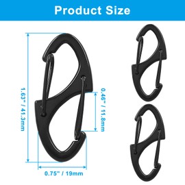 Coufce 20 Pieces 1.6 Inch S Spring Snap Hook, Black Keychain Hook Metal Carabiner Clip, Double Snap Hook for Camping Fishing Hiking Outdoor Sports
