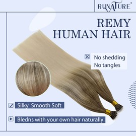 RUNATURE Nano Ring Hair Extensions Human Hair Balayage Ash Brown with Platinum Blonde Real Human Hair Extensions Nano Loop Human Hair Keratin Tip Hair Extensions Full Ends 16 Inch 50g