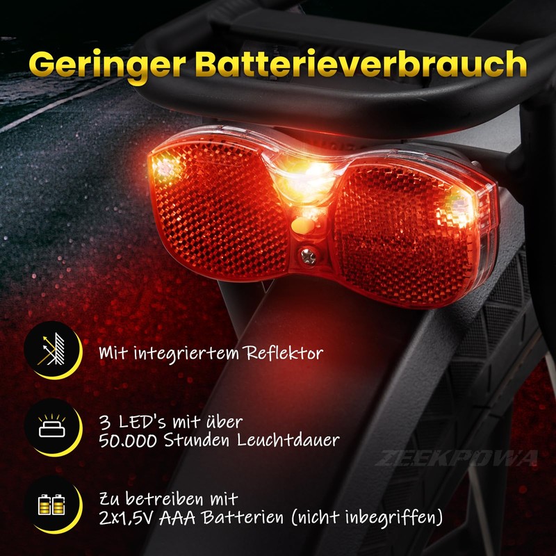 Zeekpowa Rear Light Bicycle with StVZO Approval Red Reflector for