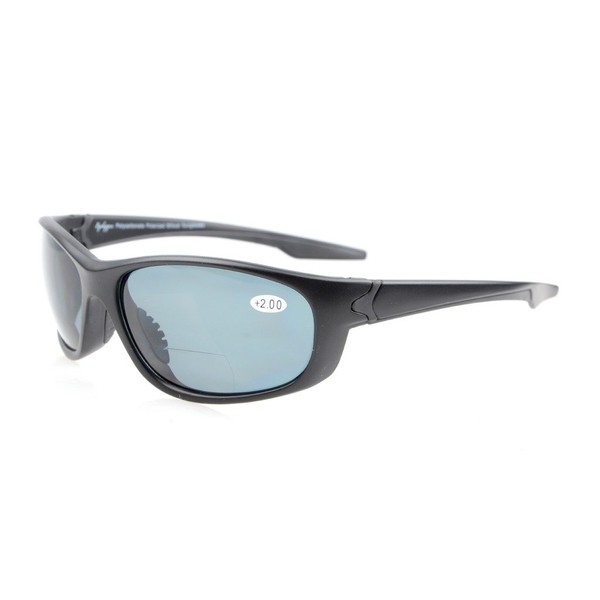 Eyekepper policarbonato polarizado gafas bifocales para hombres mujeres deporte beisbol softbol Driving Golf Pesca Senderismo running mate TR90 irrompible blackframe gris lente + 2,5