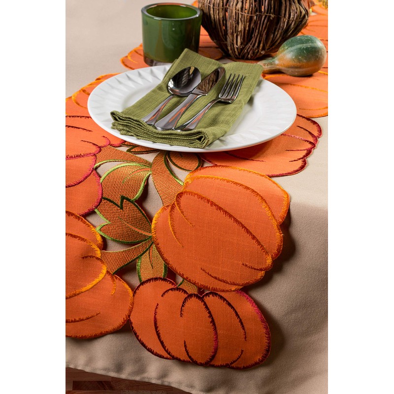 DII Fall Basics Collection Tabletop, Table Runner, 14x60, Embroidered Pumpkins