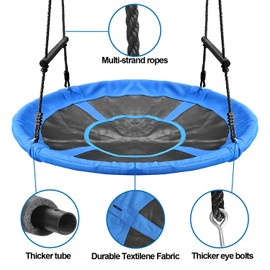 Treeswin Saucer Tree Swing 46 Inch, 800 lb Weight Capacity Outdoor Swing with Tree Strap, Textliene Fabric Waterproof Steel Frame and Carabiner for Playground and Backyard, New Year Day Gifts (Blue)