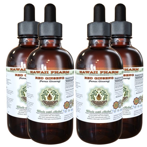 Red Ginseng Alcohol-Free Liquid Extract, Organic Red Ginseng (Panax Ginseng) Dried Root Glycerite 4x4 oz