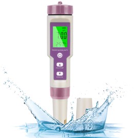 PH Meter, 5-in-1 PH/TDS/EC/Salinity/Temperature Water Quality Tester, LCD Green Backlight Display Water Quality Tester for Aquarium/Hydroponics/Drinking Water/Pool/Pond
