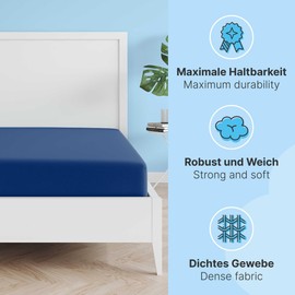etérea Jersey Fitted Sheet for Topper, 90 x 200 - 100 x 200 cm, Navy, for 5-10 cm Base Height, 100% Microfibre, Oekotex Fitted Sheet, Mattress, Bed Sheet, Bed Sheet 90 x 200 cm, 100 x 200 cm, Blue