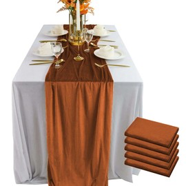 Luxurious Velvet Table Runner, 10ft Wedding Reception Decorations, 20x120inch Soft Velvet Fabric, Table Linen Overlay, Wedding Table Runners (Terracotta, 20X120inch, 5pack)