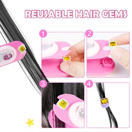 kidzkube Kids Hair Gem Stamper Kit, Bling Hair Jewels for Girls Toys, Hair Styling Tool with Reusable Shining Diamonds, Birthday Gifts Toys for Girls Ages 3 4 5 6 8-12, Quick Gems Hair Jeweler