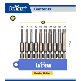 LABEAR - TORX Bit Set, 10-Piece 6 Point TORX Screwdriver Bit Set. S2 Steel, 2" Star Bit Set (T6, T7, T8, T9, T10, T15, T20, T25, T27, T30)