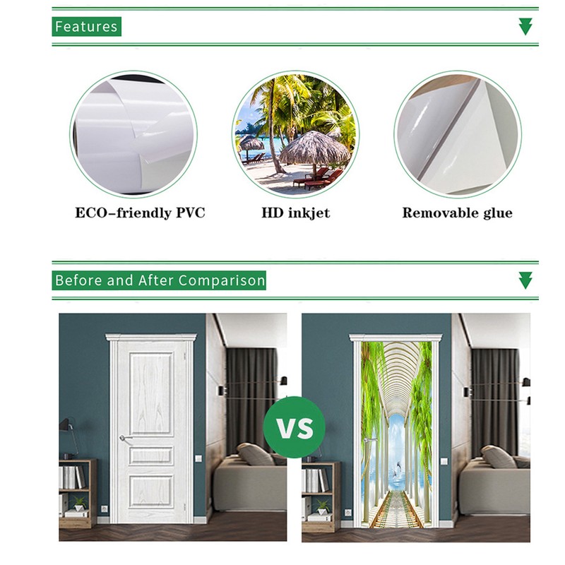 3D Door Mural Door Sticker Removable Self Adhesive Wall Decal