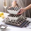 Porlien Checker Porcelain Square Dinnerware Set for 4, Dishes Set