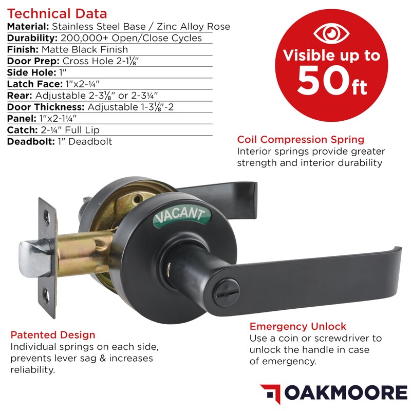 Commercial Door Handle Lock, Bathroom Locks for Home Doors, Vacant