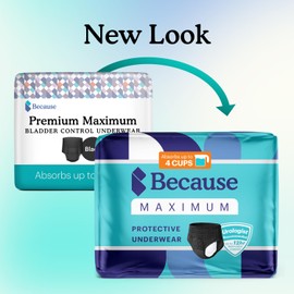Because Premium Maximum Absorbency Adult Incontinence and Postpartum Bladder Leak Underwear for Women, Heavy Absorbency, Disposable, Black, XLarge, 20 Count