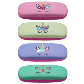 [4 PACK / 3 PACK], JAVOedge Printed Pattern Durable Hard Clamshell Eyeglass Case with Bonus Microfiber Cloth, Unicorn - Style C, 4 PACK
