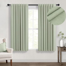 Green Country Kitchen Curtains 45 Inch Length Short Small Basement Window Blackout Cooling Curtains for Summer Heat Linen Cafe Bathroom Classroom Dorm RV Camper Sage Green Drapes with White Backing