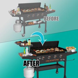 Upper Side Shelf with Griddle Caddy for 36″/28″/28XL Blackstone Griddles, Large Griddle Side Table with Bottle Holder for Easy Access, Blackstone Grill Accessories, Black (1 Pack)