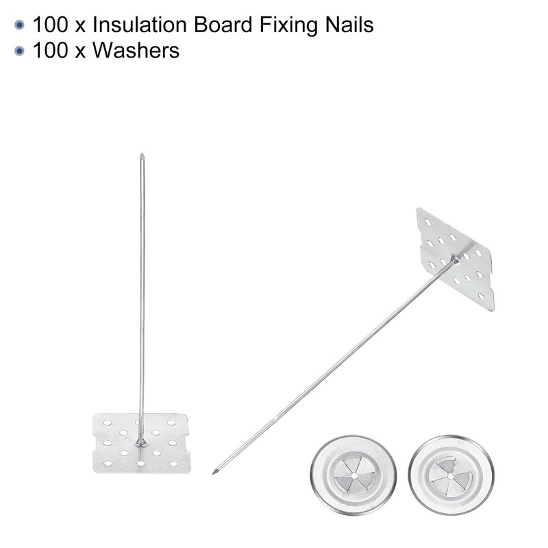 PATIKIL 80mm Perforated Insulation Pins with Round Washer,100 Sets 2in