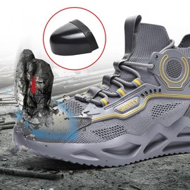 YMXSUPPER Steel Toe Shoes for Men Work Shoes Safety Sneakers Comfortable Lightweight Puncture Proof Slip on Indestructible Work Shoes, Grey, 9