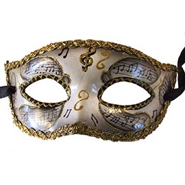 Griffin Trader Venetian Eye Mask Silver Musical Score Costume Prom Party Mardi Gras Music
