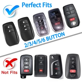 WORCAS Soft TPU Key Fob Cover Case Compatible with Toyota 2019 Land Cruiser,2021 Venza,2021 RAV4 Prime,Fortune,2 3 4 5-Button keyless Entry Remote Control Smart Key (Black)