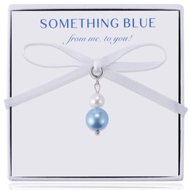 Something Blue Pearl Bridal Bouquet Charm for Bride-to-be, Bride Essentials Charms for Wedding Day Bridal Shower Bachelorette Party, Delicate Blue & White Pearls Pendant for Dress Garter Shoe