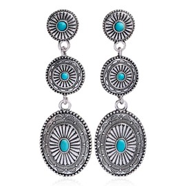 Western Jewelry Earrings for Women Silver Turquoise Dangle Hoop Accessories Country Concert Outfit Jewelry