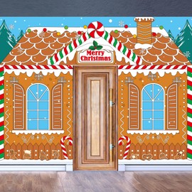 HunnmingRe 3 Pcs Christmas Classroom Door Banner Decoration Christmas Front Door Cover Xmas Door Background for Christmas Classroom Holiday Party Supplies Decoration (Gingerbread House Style)
