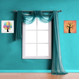Warm Home Designs Standard Length Green Teal Sheer Window Scarf. Valance Scarves are 54 X 144 Inches. Great As Wedding Arch Draping Fabric, Bed Canopy Or for Decorative Project. AM Teal 144"