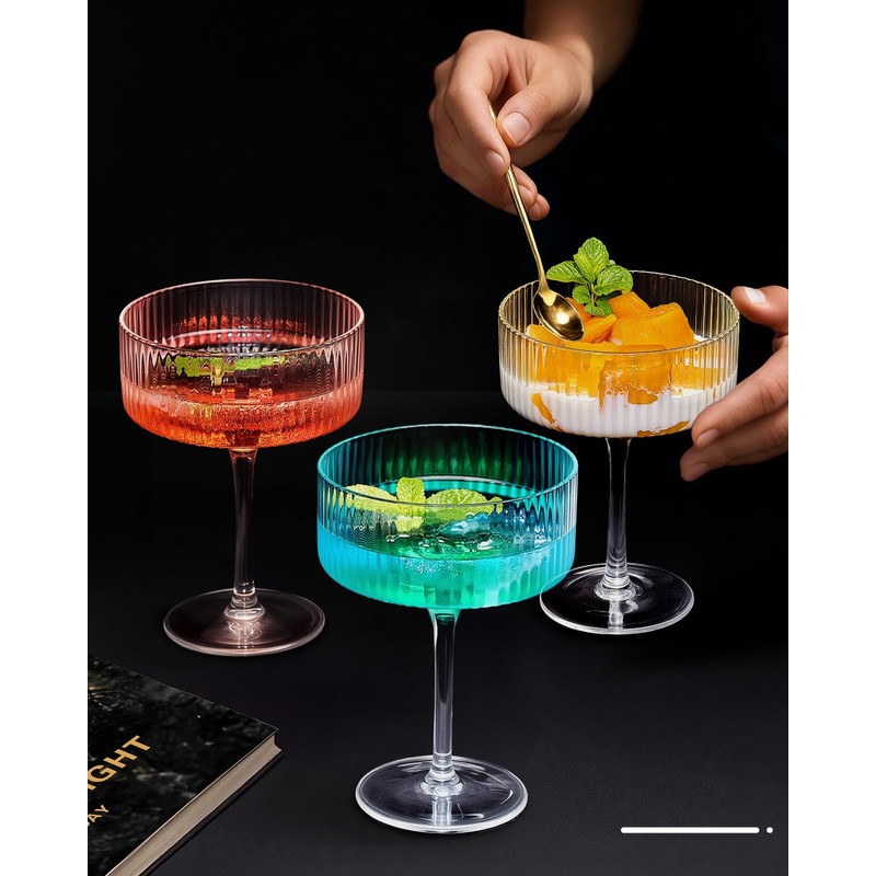 4 Pcs Coupe Glasses, Hand Blown 10 oz Cocktail Glasses,