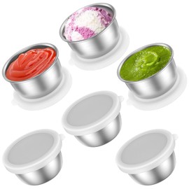 Kuanght 6 Pcs Stainless Steel Condiment Containers with Leakproof Lids, 1.4 oz (40ml) Mini Salad Dressing Cups To Go, Reusable Dipping Sauce Pots for Lunch Boxes, Picnics and Kitchen Prep