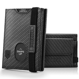 DODENSHA Airtag Mini Geldbörse mit Münzfach und RFID-Schutz I Portmonee Herren I Kartenetui Geldbeutel Leder I Slim Wallet I Karten Portemonnaie Klein | Kreditkartenetui | Carbon