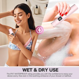 bahouloer Bikini Trimmer for Women, 2 in 1 Electric Razors for Women, Pubic Body Hair Trimmer with Dual Ceramic Blades, Painless Hair Removal for Face, Body & Intimate Areas, IPX8 Waterproof