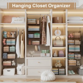 5 Tier Extra Large Closet Hanging Organizer with 5 Dividers,16.5"L x 11.8"W x 51.4"H Closet Organizers and Storage with 5 S Hooks,Clothes Organizer for Sweaters Clutches Handbags Hats Accessories