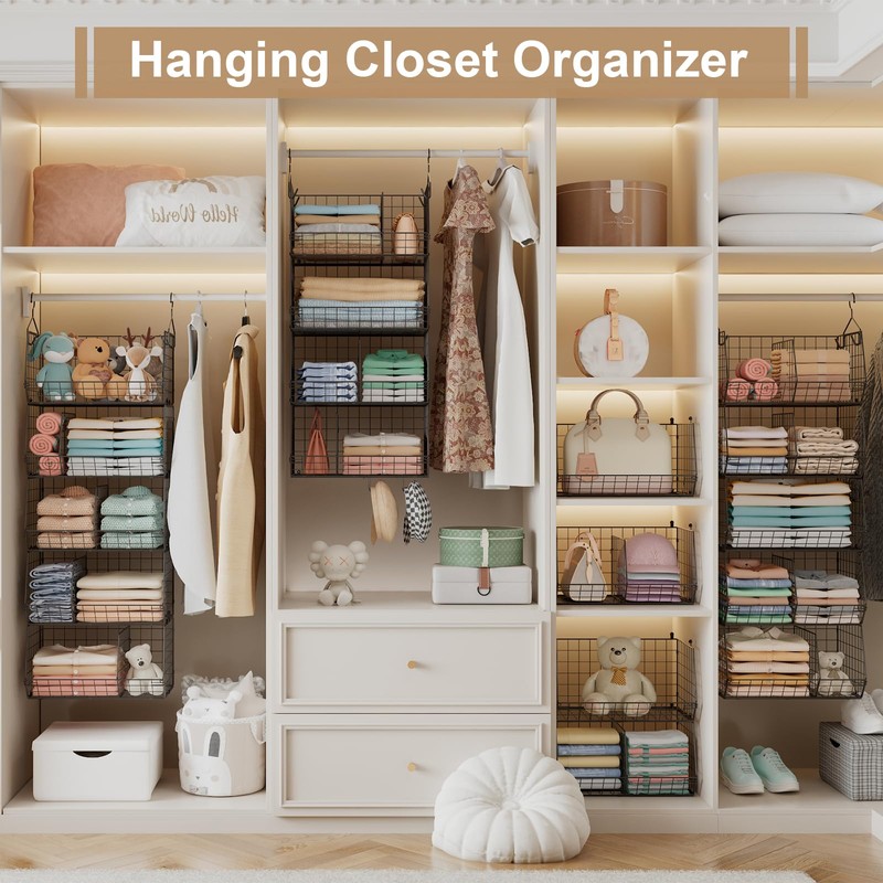 5 Tier Extra Large Closet Hanging Organizer with 5 Dividers,16.5"L