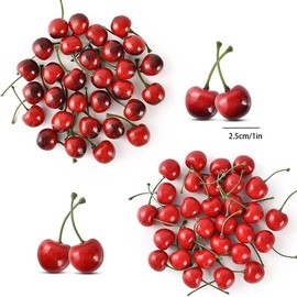 20Pcs Red Artificial Cherries, Fake Cherry Model Lifelike Fruit Cherry Ornament, Home Kitchen Party Decoration Desk Ornament Photography Prop, Plastic Cherries, Artificial Plants and Flowers