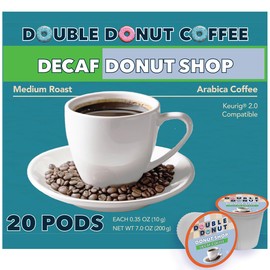 Double Donut Coffee Shop Decaf Coffee Pods Medium Roast Coffee, Decaffeinated Single-Serve Pods for Keurig K Cup Brewer Machines, 20 Count