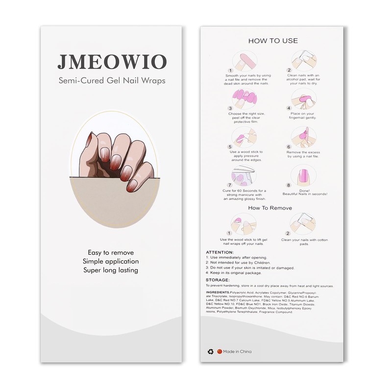 JMEOWIO Semi Cured Gel Strips Nail Art Sticker Wrap Glitter