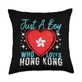 Just A Boy Who Loves Hong Kong Heart Flag Boys Hong Kong Throw Pillow, 18x18, Multicolor