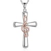 Religious Cross Pendant Necklace with Musical Note Design in Sterling Silver - Jewelry Gift