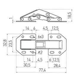 6 x Junker Screw-On Hinges 77.4 x 32.8 mm Furniture Hinge with Spring