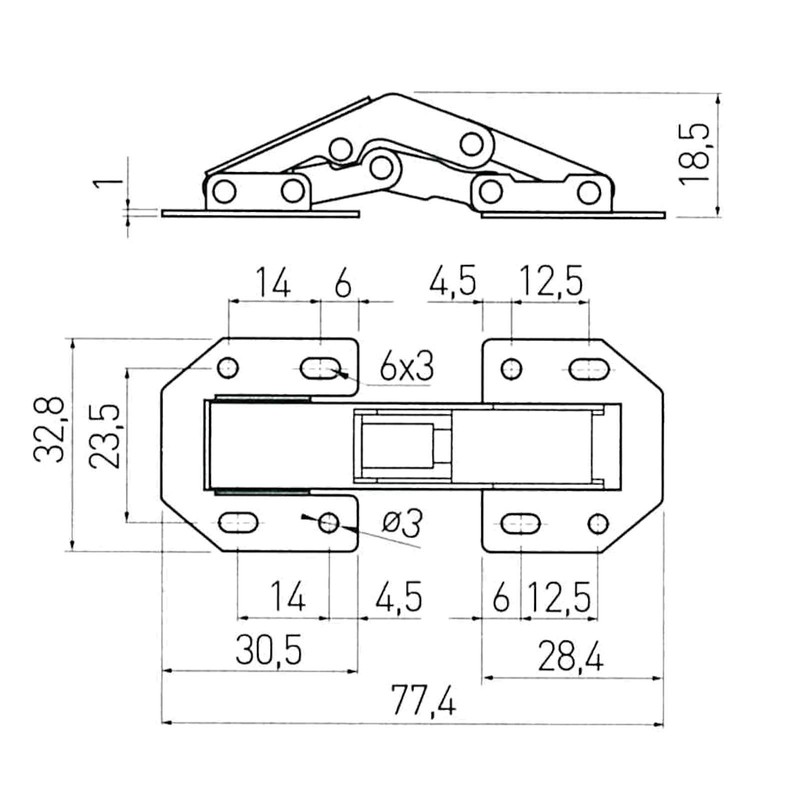 6 x Junker Screw-On Hinges 77.4 x 32.8 mm Furniture
