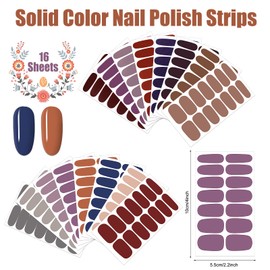 JERCLITY 224 Pieces 16 Sheets Dark Solid Color Nail Polish Strips Nail Wraps with Nail File Self-Adhesive Nail Stickers Full Nail Wraps for Women Girls Nail Art
