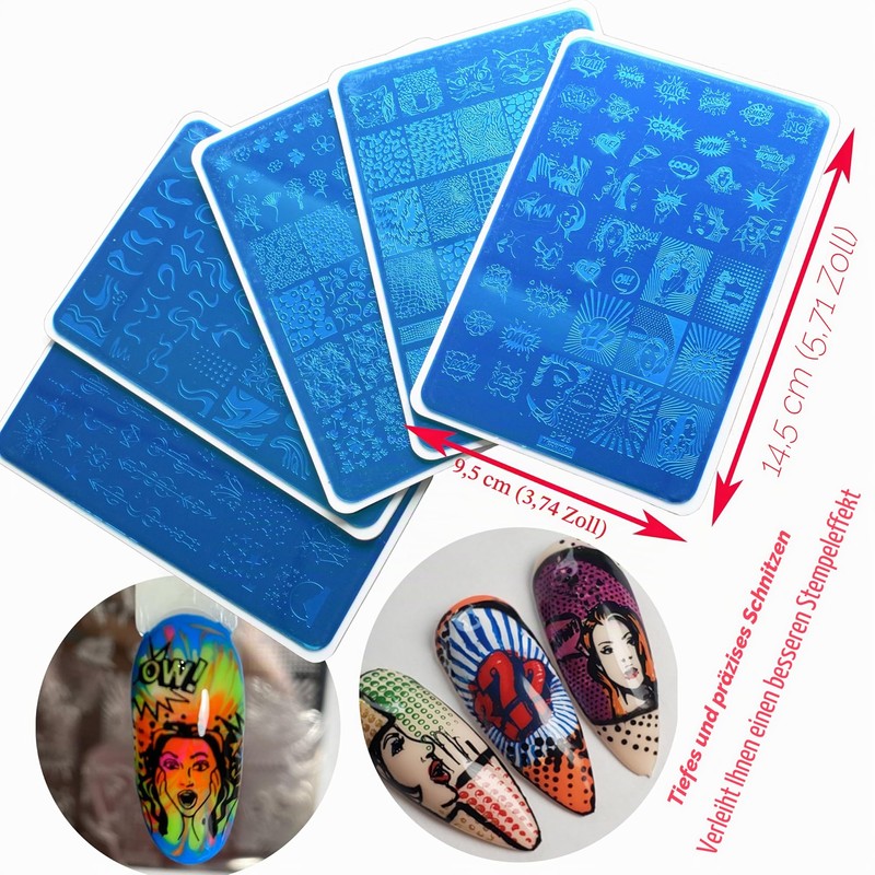 French Nails Stamp Nail Stencils Set, 5 Star Moon Flowers