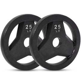 JFIT Cast Iron Olympic 2-Inch Grip Plate for Barbell, Set of 2 Plates, 25 LB