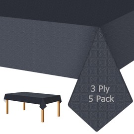 SWGIEEI Black Paper Tablecloth for Rectangle Tables 5 Pack, 54''×108'' Disposale Table Cloth for 3-9 Ft Tables, Paper & Plastic Party Table Cover for Birthday, Outdoor, Wedding, Banquet
