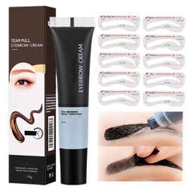 Eyebrow Tint Tattoo Peel Off Eyebrow Gel Semi-Permanent Colour Brow Tattoo Gel Lasts Up To 3 Days, Waterproof Brow Tint With 10Pcs Eyebrow Stamp Stencil, Eyebrow Makeup Gift For Women(Dark Brown)