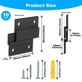 10 Pairs French Cleat Hanger, 2'' Interlocking Aluminum Z Clips Heavy Duty, Wall Mount French Cleat Picture Hanger for Hanging Mirrors Picture Frames Whiteboards Panels Shelves Headboards Art Fram