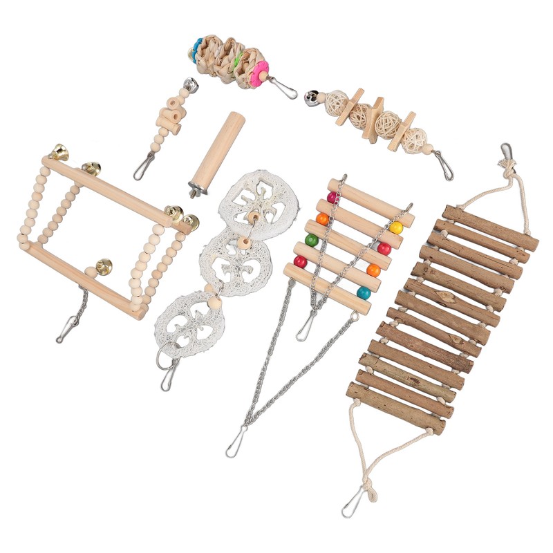8pcs Parrot Chewing Toy Shredding Foraging Toys Climbing Ladder Cage