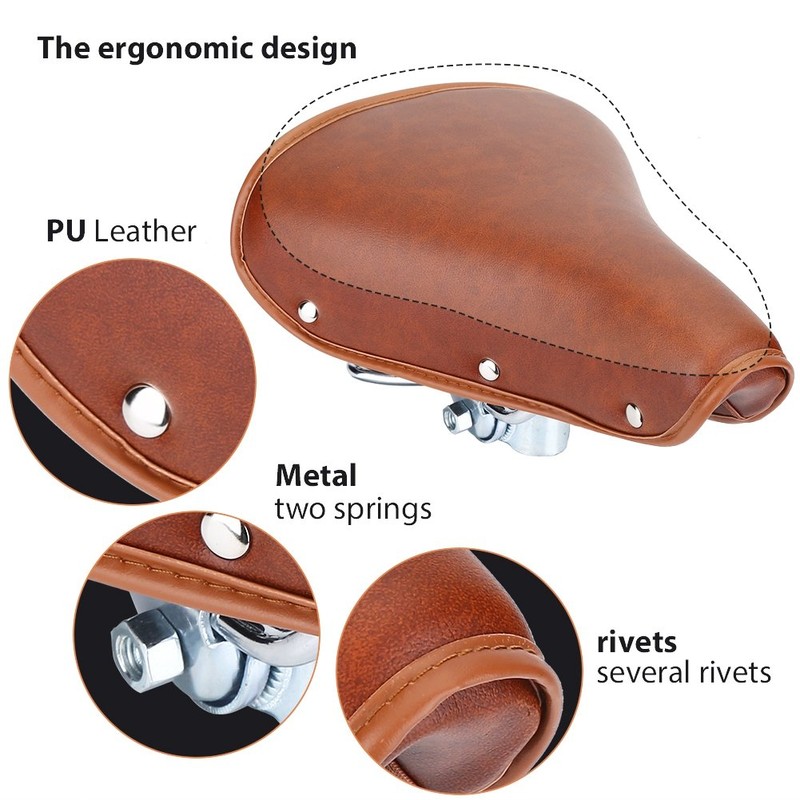 Broco Bike Seat Bicycle Saddle, Universal Comfortable Brown Rivets Bike