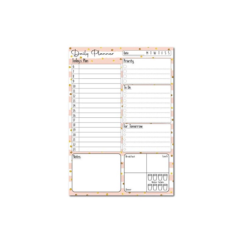 A5 Daily Planner 50 Sheet Note Pad with Schedule, Priority,